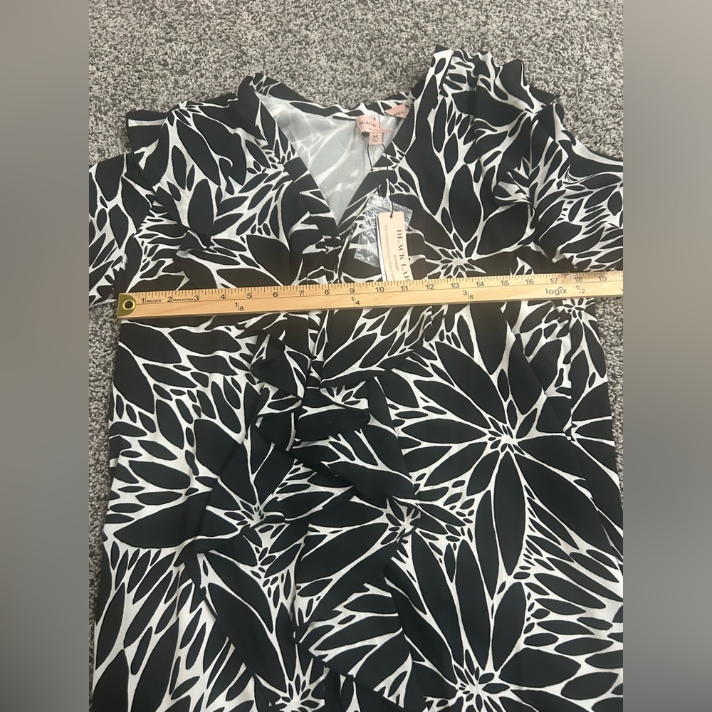 Black Label Size Medium Black White Floral Print Ruffle Dress NWT $188 - Picture 7 of 7